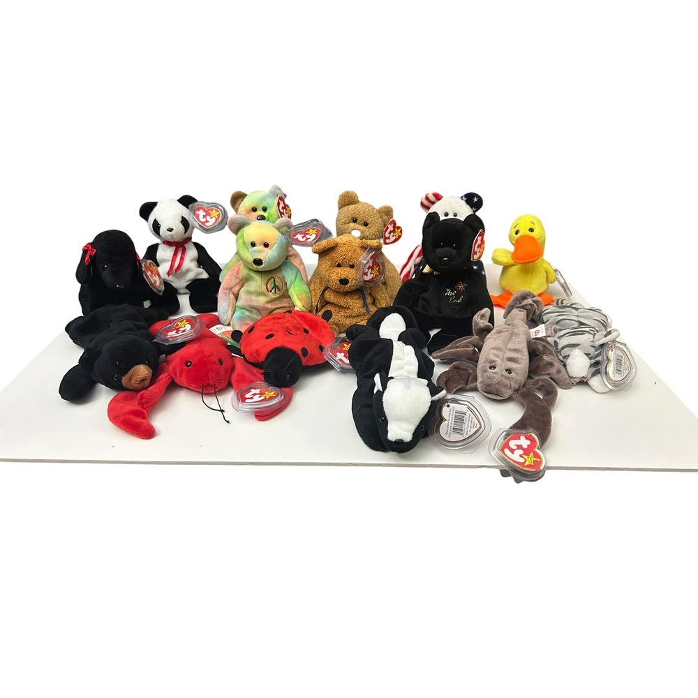 Vintage Ty Beanie Baby 15pc Lot - Pristine Tags w/ Protectors - Original 9 Incl.